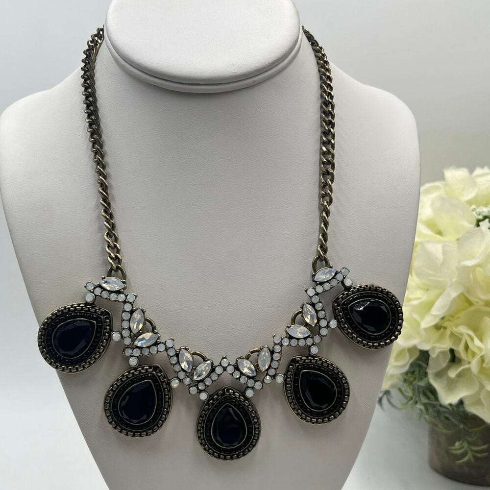J.‎ Crew Black Rhinestone Teardrop Bead Gold Tone Chain Opalescent Necklace